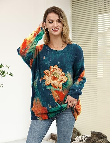 Image of YESNO Women Ugly Christmas Sweater Graphic Printed Oversized Pullover Sweaters Casual Loose Knit Tops L S01 CR171