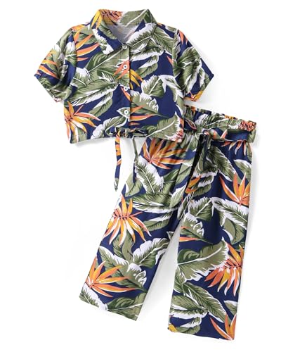 Image of Girls /Kids Printed Floral Designer Top and Palazzo Set Crop Top and Palazzo Set Printed /Fancy Palazzo and top Set for Girls with tie in Waist