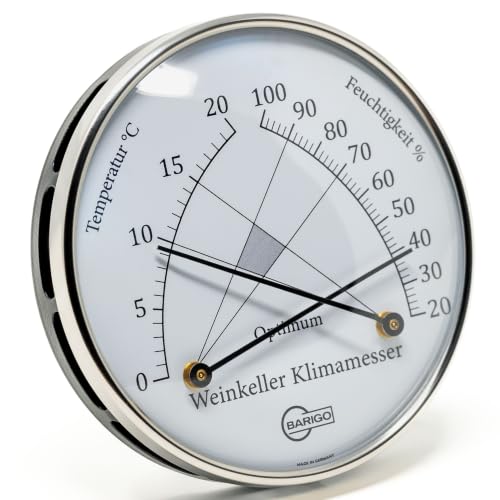 BARIGO 8862 Weinkeller-Klimamesser, pulverbeschichteter Edelstahl schwarz