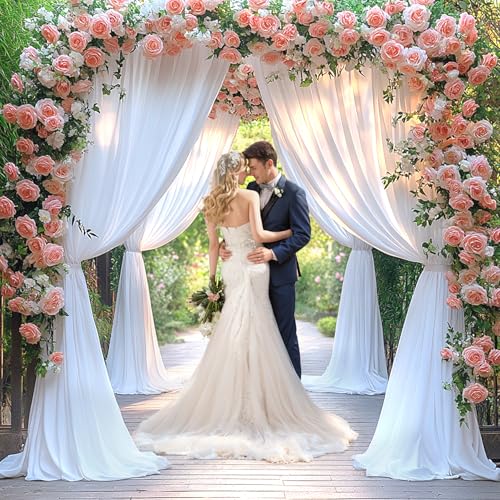 Image of 10x10ft White Backdrop Curtain for Wedding Parties Wrinkle Free Fabric White Drapes Backdrop Decoration for Baby Shower Birthday Photography Decoration 2 Panels, 5ft x 10ft