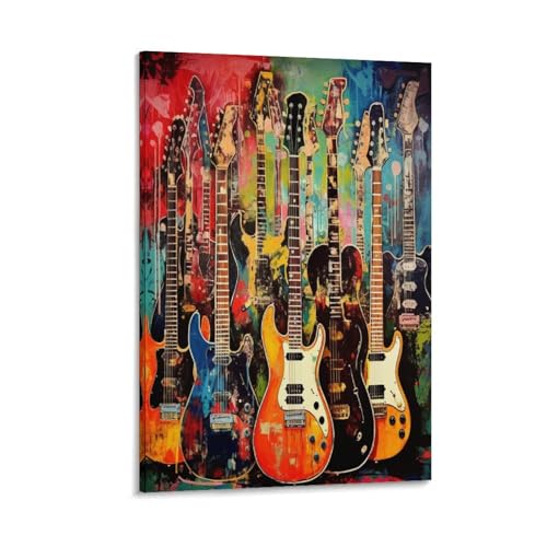 Peinture sur toile guitare déco murale 50x75cm pour salon et chambre