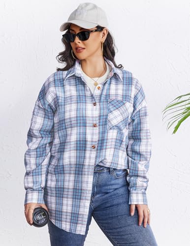 IN'VOLAND Women's Plus Button Down Flannel Shirts Long Sleeve Blouse Top — view 3