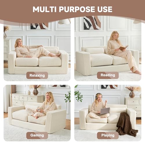 Paxato Bean Bag Chair Couch, Two Seat Giant Bean Bag Sofa for Adults, Boneless Loveseat Floor Sofa Couches for Living Room, Small Couch for Bedroom, Apartment, Office (Beige) - image 7