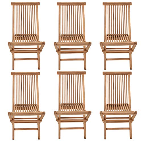 BENEFFITO SALENTO - Lot de 6 Chaises de Jardin Pliantes en Teck pour l'Extérieur Teinte Naturelle