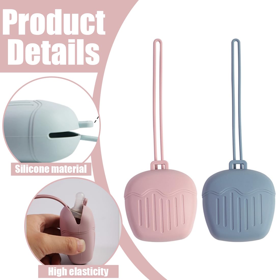 Boite à Tétine Bébé Silicone 2 Pièces Imperméable Portable Sans BPA Rose Bleu
