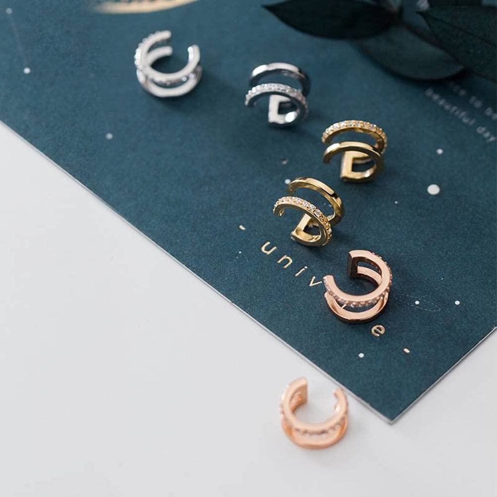 S925 Clip per Orecchie a Forma di C in Stile Piccolo e Semplice con Diamanti, Orecchini Senza Foro per Donna, 925