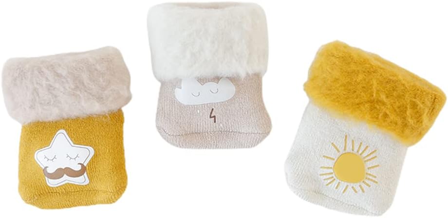 3 Pairs Comfortable Socks with Plus and Thicken Rainbow Geometric Cartoon for Sun for Toddler 0-5 Years