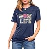 Women Mom Life T-Shirts Leopard Lips Stripe Graphic Shirts Funny Letter Printed Tee Mother's Day Casual Blouse