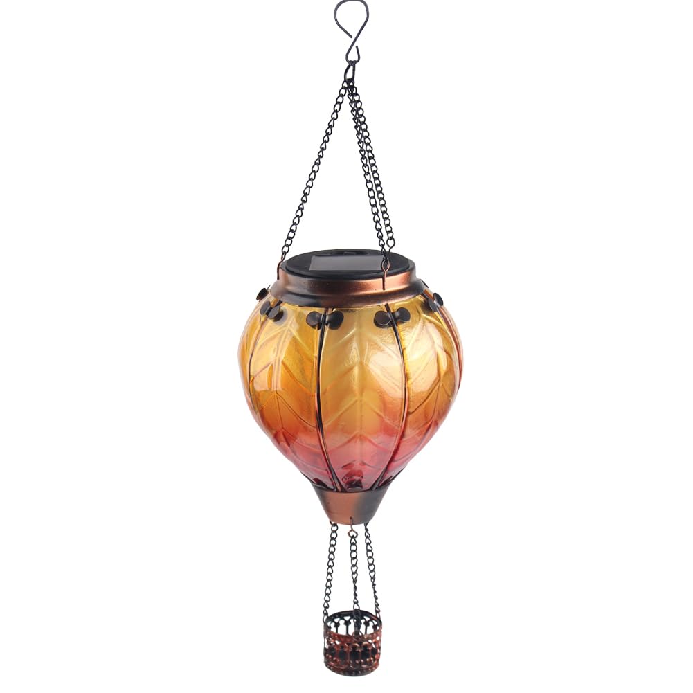 Hot Air Balloon Solar Lantern with Flickering Flame Hanging Solar Lanterns Outdoor Lights Waterproof Lanterns Decorative Garden Patio Yard Party Decor Yellow