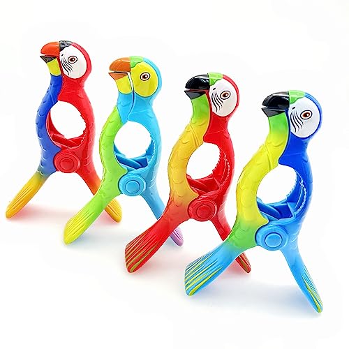 JZK 4 x Strandtuchklammern im Papageien-Stil für Sonnenliegen, große...