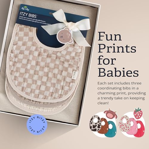 Itzy Ritzy Set of 3 Baby Bibs - Ultra-Soft Adjustable Infant & Toddler Bibs Made of Triple-Layer Cotton Muslin, Ideal for Drooling, Teething, & Eating -3 Stylish, Coordinating Prints (Checkerboard) by Itzy Ritzy - Image 6