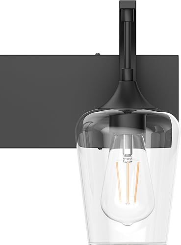 Miniatura 7 de Ralbay Lámpara de tocador negra con 2 luces industriales para baño, sobre espejo con vidrio transparente, aplique de iluminación negro para montaje