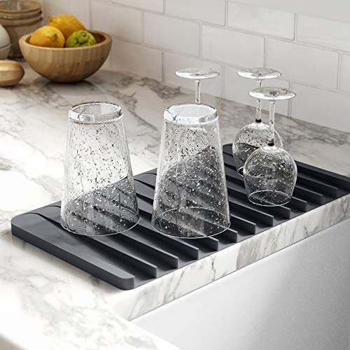 Image of Kraus KDM-10DG Kore Self-Draining Silicone Dish Drying Mat or Trivet for Kitchen Counter, Dark Grey