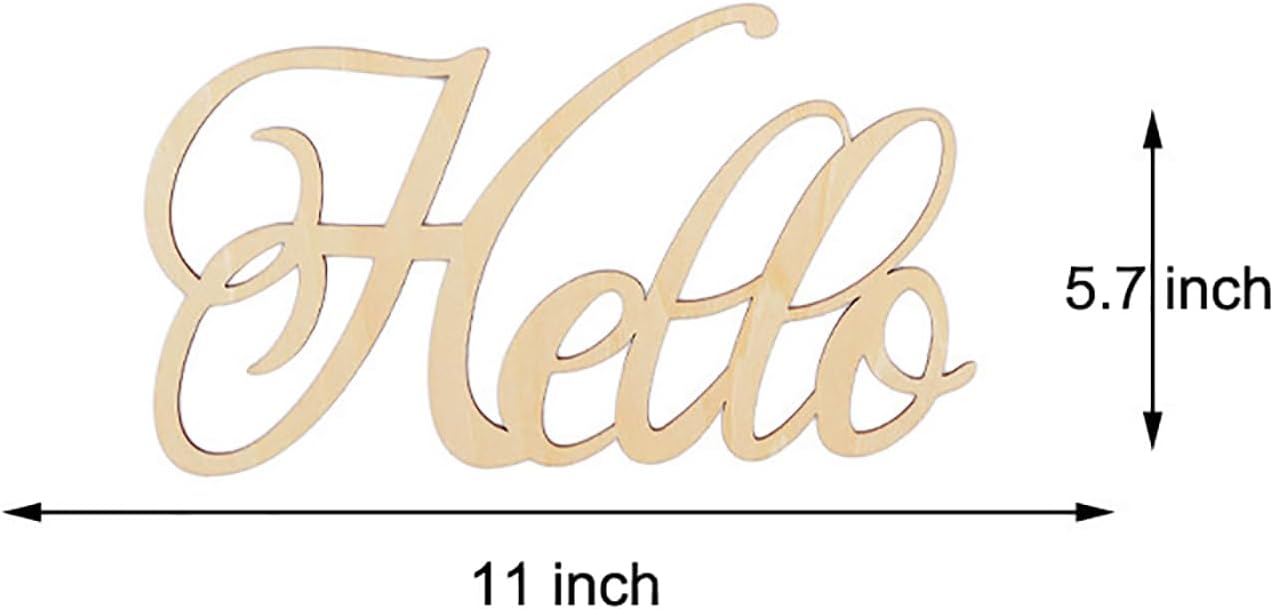 5 Pcs Unfinished Wood Sign Cutout Hello Welcome Thankful Home Love Wooden Letter Sign Block Words Sign for Wreath Crafts Door Hanger Wall Art Decor