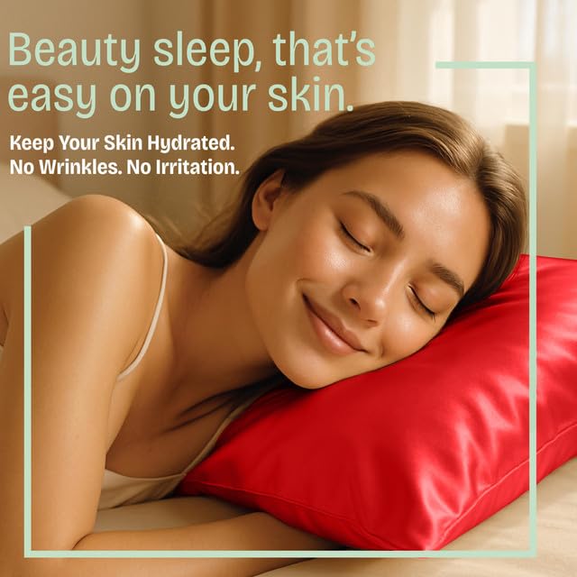 Image of BLISSFORD Satin Pillowcase with Zipper, for Hair and Skin Care, Feels Soft and Cool Like a Silk Pillowcase, Red Satin Pillow Cases Set of 2, Slik Pillow Cover, Queen Size - 2 Pack