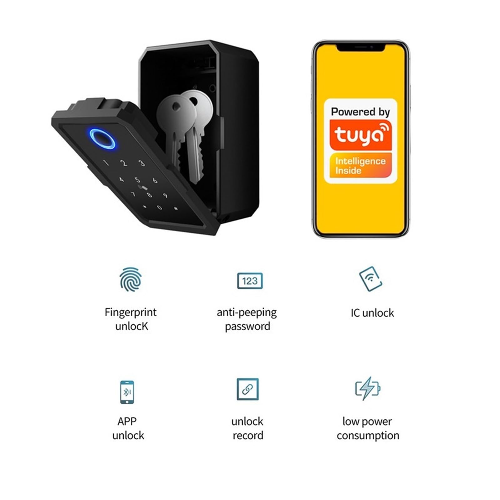 Caja fuerte, caja fuerte para llaves, Caja de seguridad electrónica Tuya Control 4,1 puerta de enlace impermeable al aire libre seguridad huella dactilar caja fuerte para dinero, efectivo y objetos de