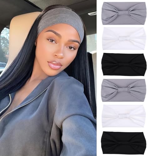 Pack de 6 diademas elásticas para mujer en tonos negro, blanco y gris