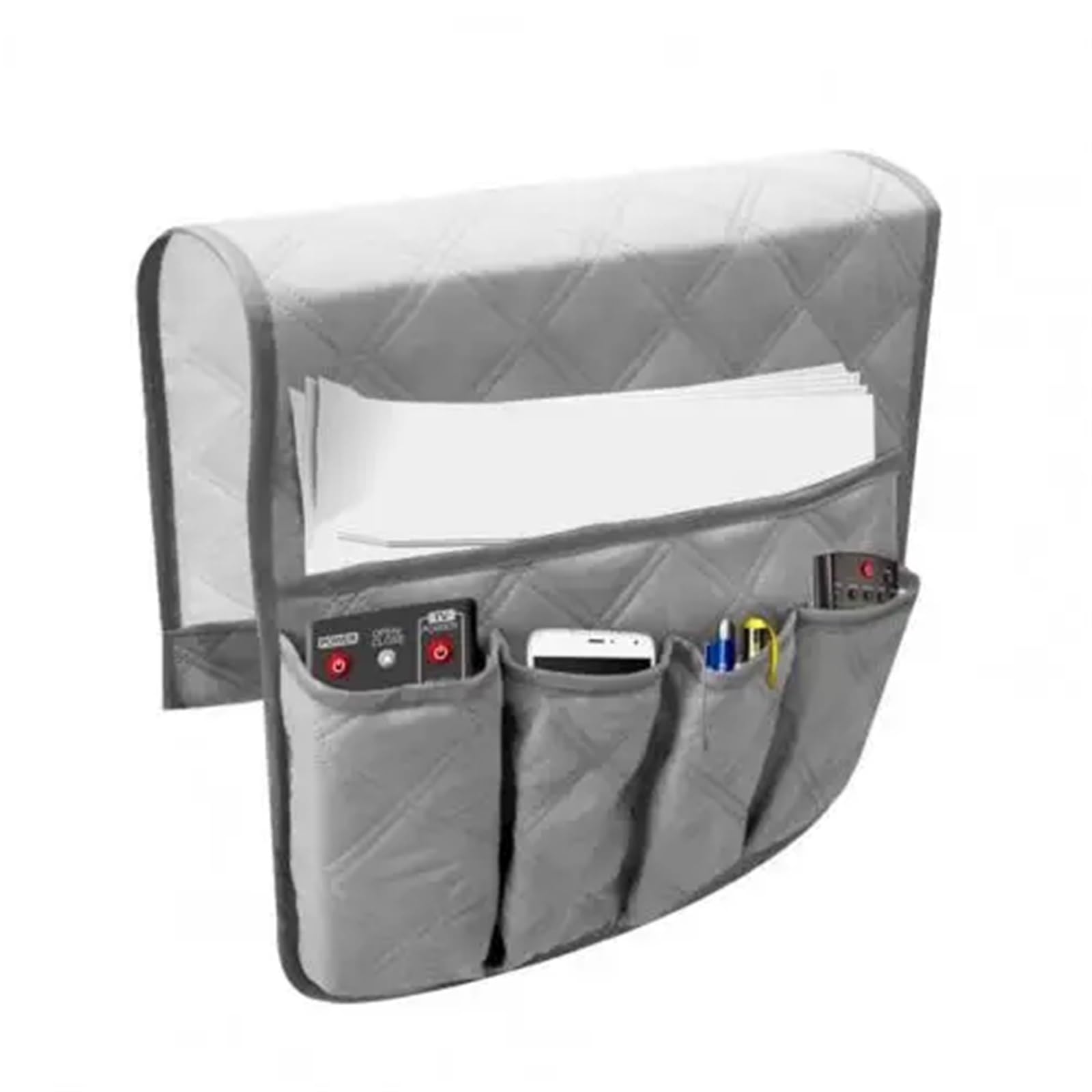 KiddiBubzi Waterproof Anti Slip Sofa Chair Arm Rest 5 Pocket Organizer Couch Remote Control Storage Bag Magazines Sundries Bags(Grey)