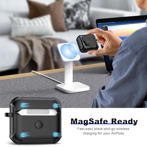 Image of RFUNGUANGO for AirPods 3 Case with Lock Magnetic Lid Phone Stand, Black