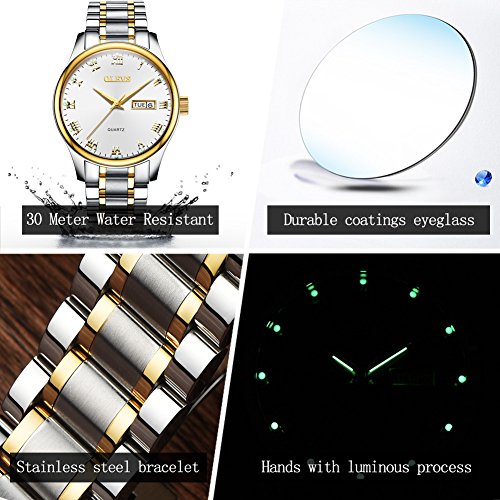 Image of OLEVS Watch for Men Stainless Steel Business Dress Analog Quartz Men Watch Large Face Day Waterproof Luminous Classic Wrist Watch