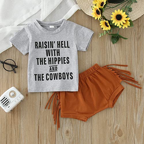 Camiseta infantil de manga curta com letras impressas pulôver tops borlas shorts roupas Muddy Girl B
