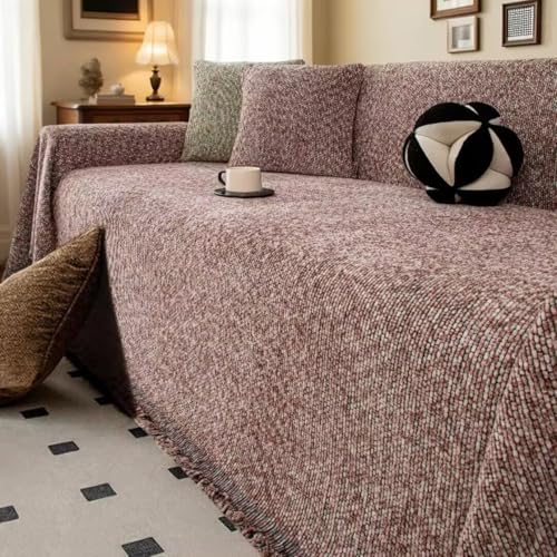 ZGWRYI Foulard Grande para Sofá 3 Plazas y 2,Manta Jarapa Cubre Sofá de Chenilla Antideslizante,Protector Antiarañazos Gatos y Mascotas Todas Las Estaciones(Rosa Claro,180x300cm)