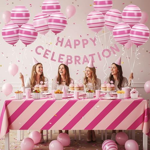 Image of Zopeal 50 Count Light Pink Striped Ice Cream Cups Disposable Dessert Bowls | 9 oz Paper Ice Cream Bowls, Birthday Party Supplies, Snack Cups Sundae Picnic Yogurt Bowls for Food