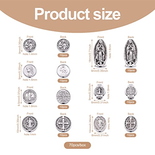 Pandahall 70Pcs Jesus Cross Saint Benedict Medal Loose Beads Virgin Mary Charms Spacer for DIY Rosary Necklace Bracelet Religious Jewelry Making - Image 3
