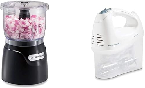 Hamilton Beach Picador eléctrico de verduras y mini procesador de alimentos (72850) y batidora de mano eléctrica Hamilton Beach de 6 velocidades