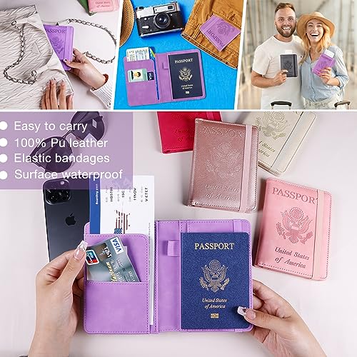 Image of Melsbrinna Premium Leather Passport Holder Covers Case, Waterproof Rfid Blocking Travel Wallet Passport Holder with Pen Holder, Cute Passport Book for Women /Men
