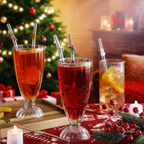 Meanplan 6 Pcs Christmas Glass Straws with Design Christmas Tree Gingerbread Man Candy Canes Leaves Reusable Shatter Resistant Clear Bent Straws with 2 Cleaning Brush for Drinks Cocktail Beverages by Meanplan - Used condition - Image 4