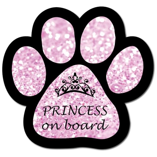 Image of Magnet Me Up Passenger Princess on Board Pink Sparkly Pawprint Magnet Decal - 5 Inch - Heavy-Duty Automotive Magnet - Add a Touch of Sparkle to Your Car, Truck, SUV - Ideal for Pet Lovers
