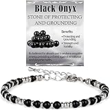 4mm Black Onyx Tiny Beaded Bracelets For Women, Energy Gem Charm Jewelry Adjustable Bracelet Gifts for Mom, Daughter, Wife, Coworkers, Friends, Bestie