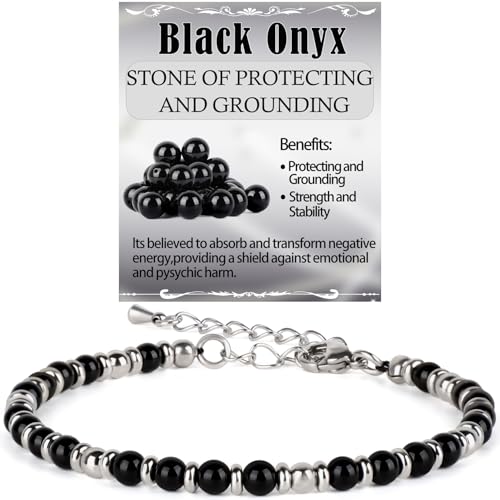 4mm Black Onyx Tiny Beaded Bracelets For Women Energy Gem Charm Jewelry Adjustable Bracelet Gifts for Mom Daughter Wife Coworkers Friends Bestie