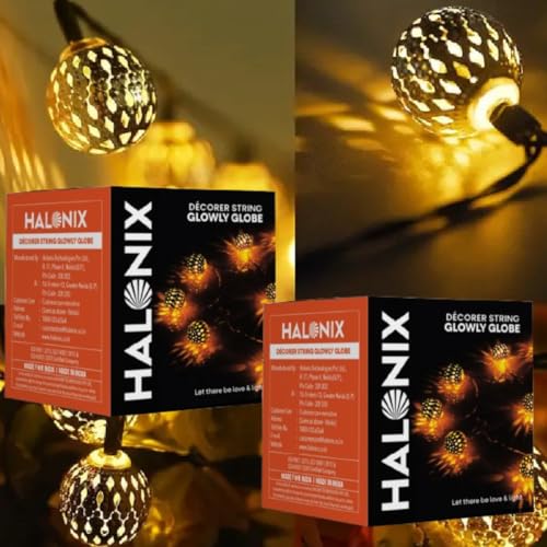 Image of Halonix Decorer Glowly Globe 15 Bright Led String Light | Diwali Light | Christmas Light | Wedding Light | Festive Lights for Home Decoration (Warm White, 4 Meters, Pack 2)