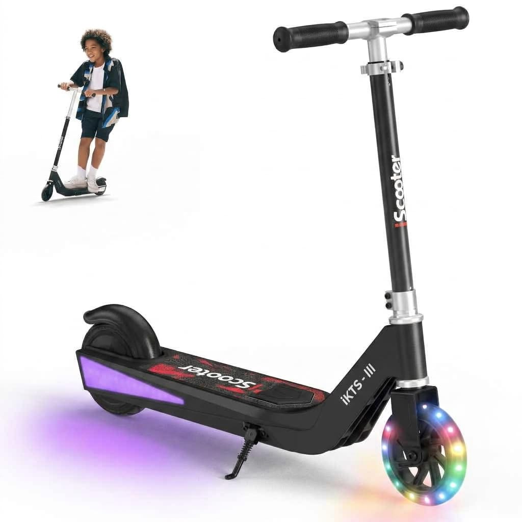 iScooter iK1S Kids Electric Scooter with Height Adjustable,5.5" Electric Scooters for Kids Ages 6-10,15KM/H, 7KM,Colorful LED Lights,Magnetic Charging Port,Lightweight E-Scooter for Boys Girls (Black)