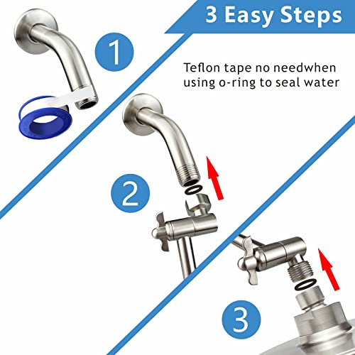 Shower Head Extension Arm - 11" Solid Brass Shower Arm With Universal Connection To Showerheads - Easily Adjustable The Height And Angle Of The Rain Or Handheld Shower Heads (Brushed Nickel) #TOP4