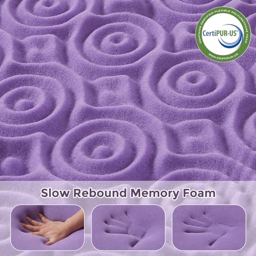 Mattress Topper, 3 Inch Queen Size 5-Zone Gel Memory Foam Egg Crate Bed Topper, Targeted Support, Pressure Relief, CertiPUR-US Certified, Lavender - Thumbnail 5