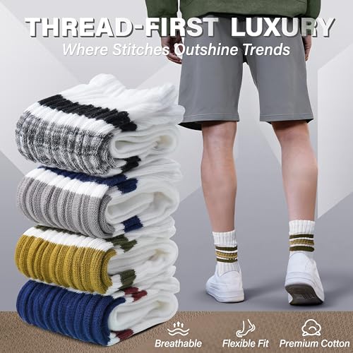 Image of Slouch Cotton Socks, Scrunch Thin Fashion Colorful Soft Breathable Crew Calf for Women and Men, 4 Pairs
