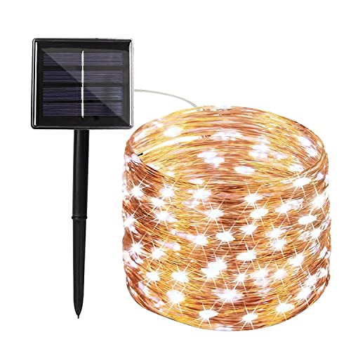 Guirnaldas Luces Exterior Solar, Luz Navidad 26M 240 LED 8 Modos, Función de Memoria, Luces Led Solares Exteriores Cadena de Luces para Jardín, Fiestas, Patio, Arboles, Bodas, Festivales -Blanco Frío