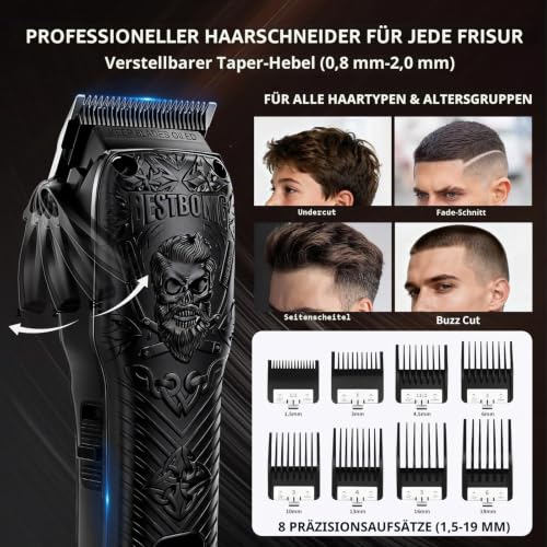 BESTBOMG Professionelle Schnurlose Herren Haarschneidemaschine & Bartschneider und Elektrische Rasierer Sets & Kits, Metall Haarschneidemaschine Schneide- und Pflegeset mit langer Akkulaufzeit für den