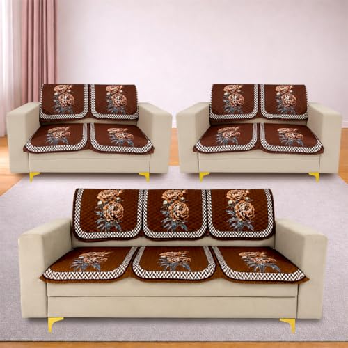 Image of Homerz 'Brooklyn Series' Premium Sofa Cover | Quilted Floral Design | Non-Slip Washable Sofa Protector | Soft Anti Slip Fabric (Ny Mustard, 7 (3+2+2) Seater, Seat Cover with Backrest)