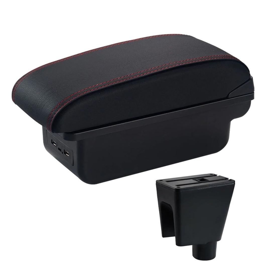 Toiumops Armrest for Chevrolet Spark III Aveo T200, Car Armrest Box Center Console Store Box(C1 Red Line USB)