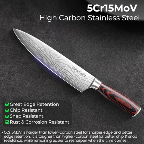 DiiHAUZZ 8 Inch Chef Knife, High Carbon Stainless Steel Kitchen Knife