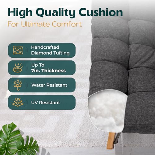Image of Bme Patio Rocking Chair Outdoor & Indoor, Metal Patio Lounge Rocking Chair with Thick Cushion, Comfy Modern Rocker Chair for Living Room, Porch, Backyard, Grey Cushion - Wood Texture Rocker