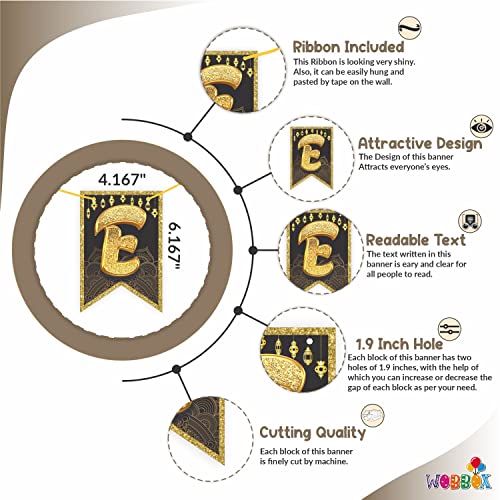 Image of WOBBOX Eid Mubarak Beautiful Golden Color Moon Bunting Banner, Ramadan Decoration Items, Eid Mubarak Decorations