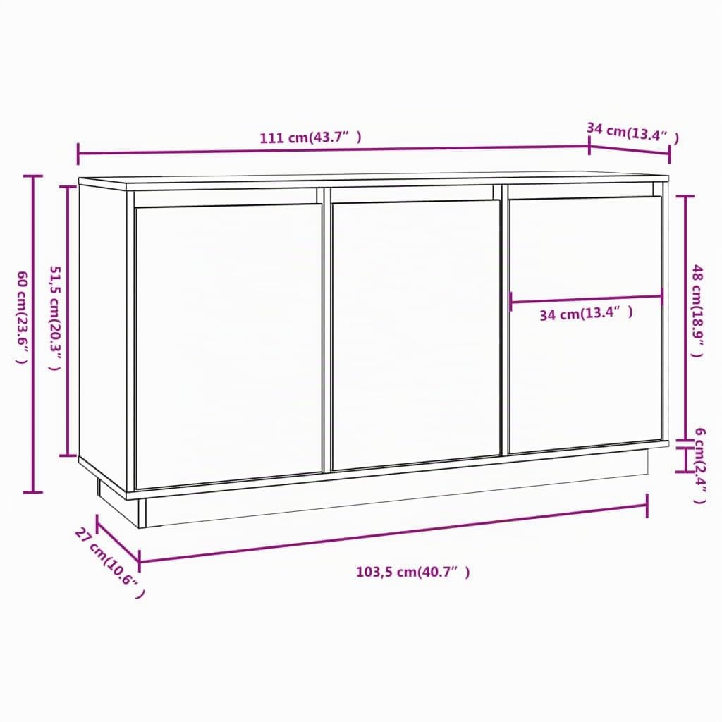 vidaXL Credenza 111x34x60 cm in Legno Massello di Pino