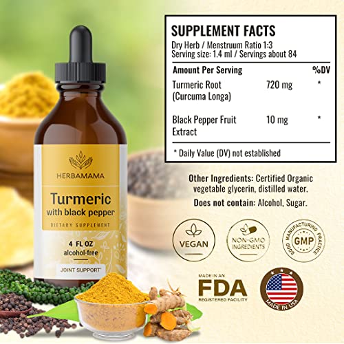Turmeric Liquid Drops - Organic Turmeric Curcumin Liquid Extract Supplement With Black Pepper - Alcohol-Free - Vegan - 4 Fl Oz #TOP4