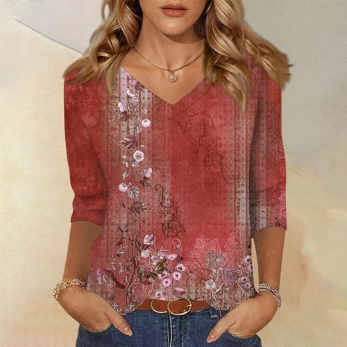HTHLVMD Womens 3/4 Length Sleeve Tunic Tops Summer Fall Outfits 2025 Three Quarter Sleeve Casual V Neck T Shirts for Women
