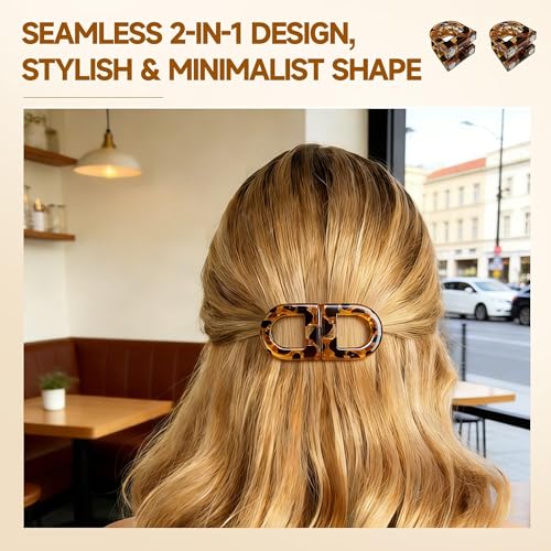 Image of 2 Pcs Hair Clutchers for Women, Magnetic Hair Clip, 2-in-1 Section Clips for Hair Styling, Daily Use and Professional Salon Clutcher Hair Accessories, Black Brown Print Hair Claw Clips (Orange and Blue)